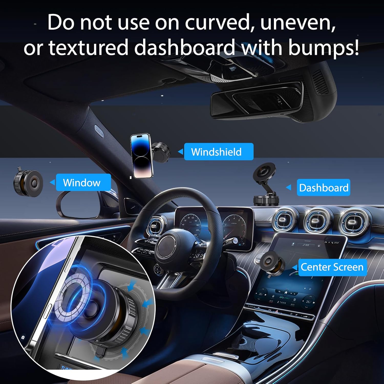 Jikasho Vacuum Magnetic Car Phone Holder for Magsafe, Hands-Free 360° Adjustable Suction Cup Phone Mount for Car/Gym/Mirror/Smooth Surface, Compatible with iPhone & Android (Black-360° Rotating Base)