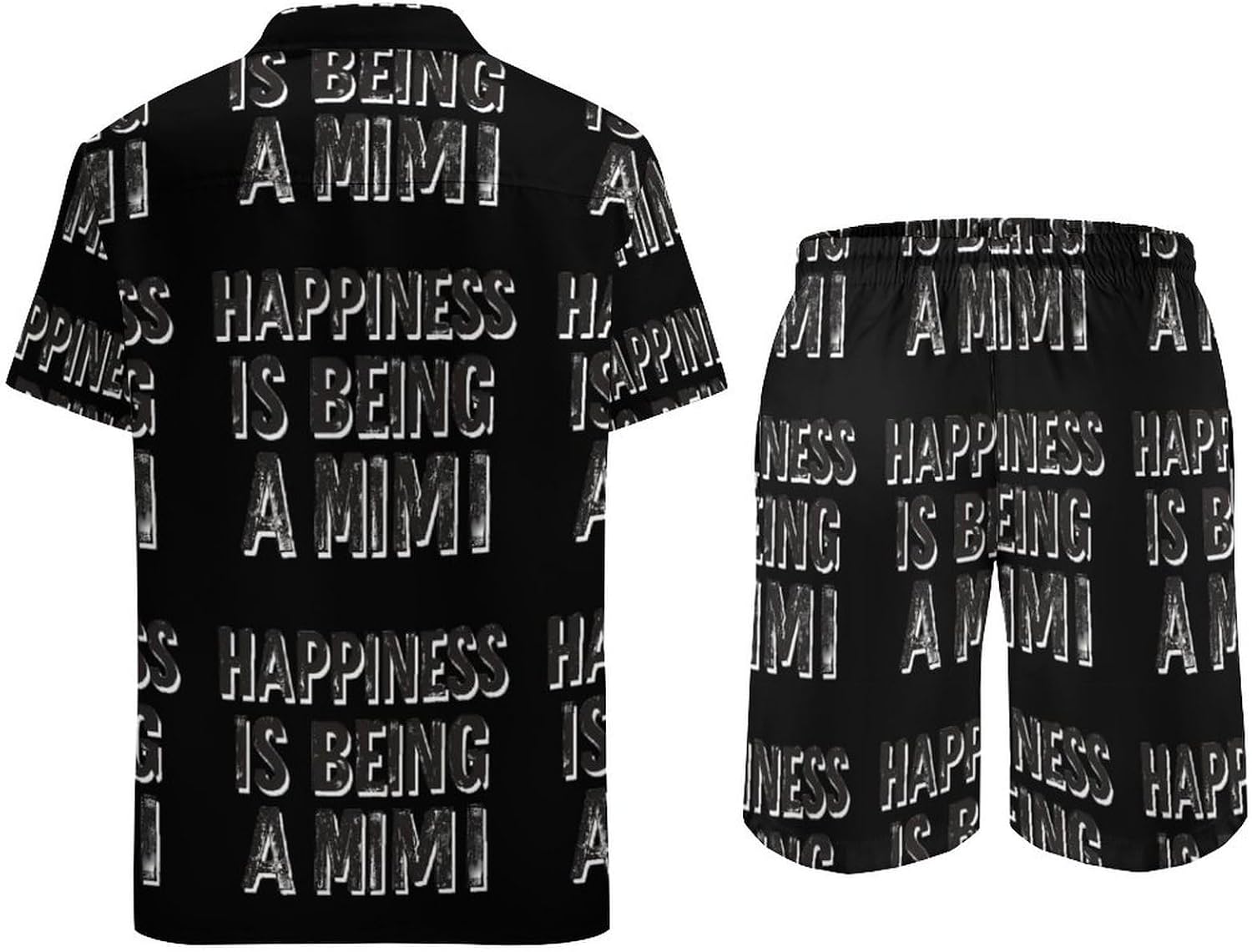 Happiness Is Being A Mimi Men's Summer Beach 2 Piece Outfits | hawaiian button down shirt and shorts,vacation cruise,mens bathing suit