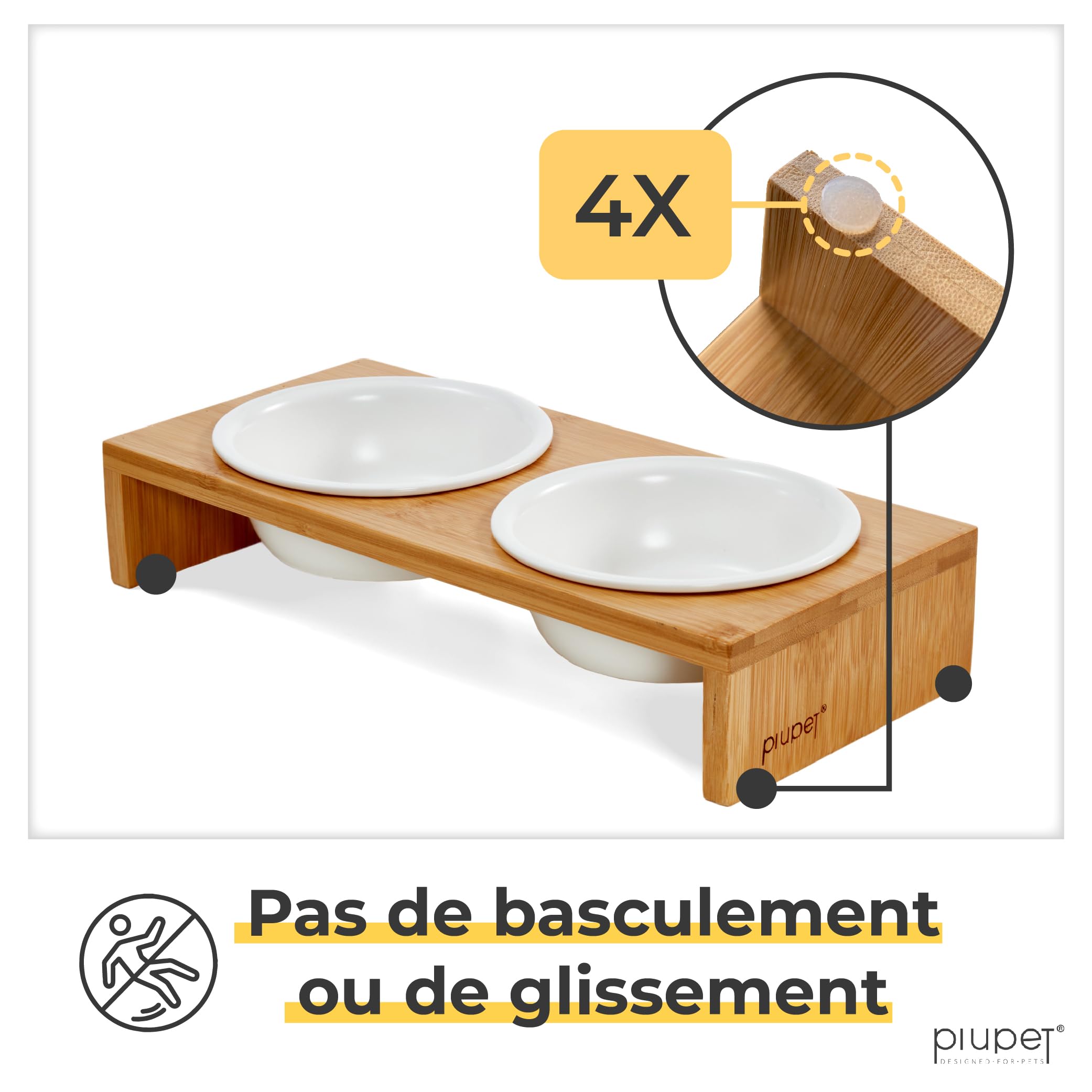 PiuPet® Gamelle 250ml I Support avec 2 Bols I Gamelle Chat surélevée I ceramique I Bol pour Petit Chien