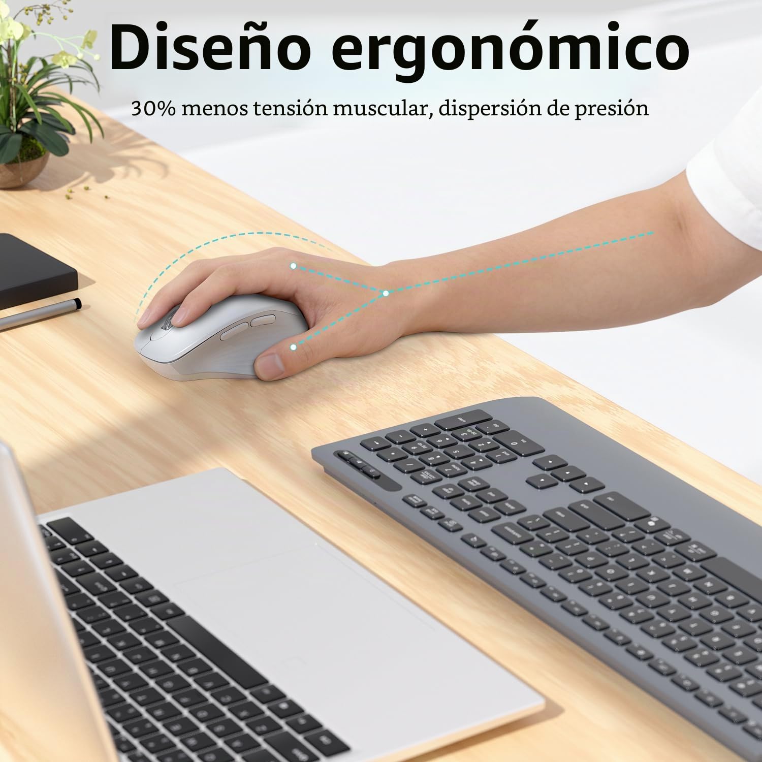 INFINMIND Ratón inalámbrico, Multi-Dispositivo Bluetooth, Receptor USB 2.4G y Doble Bluetooth, Rueda de Desplazamiento 4 direcciones silencioso para computadora, portátil, PC, MacBook, iPad(Blanco)