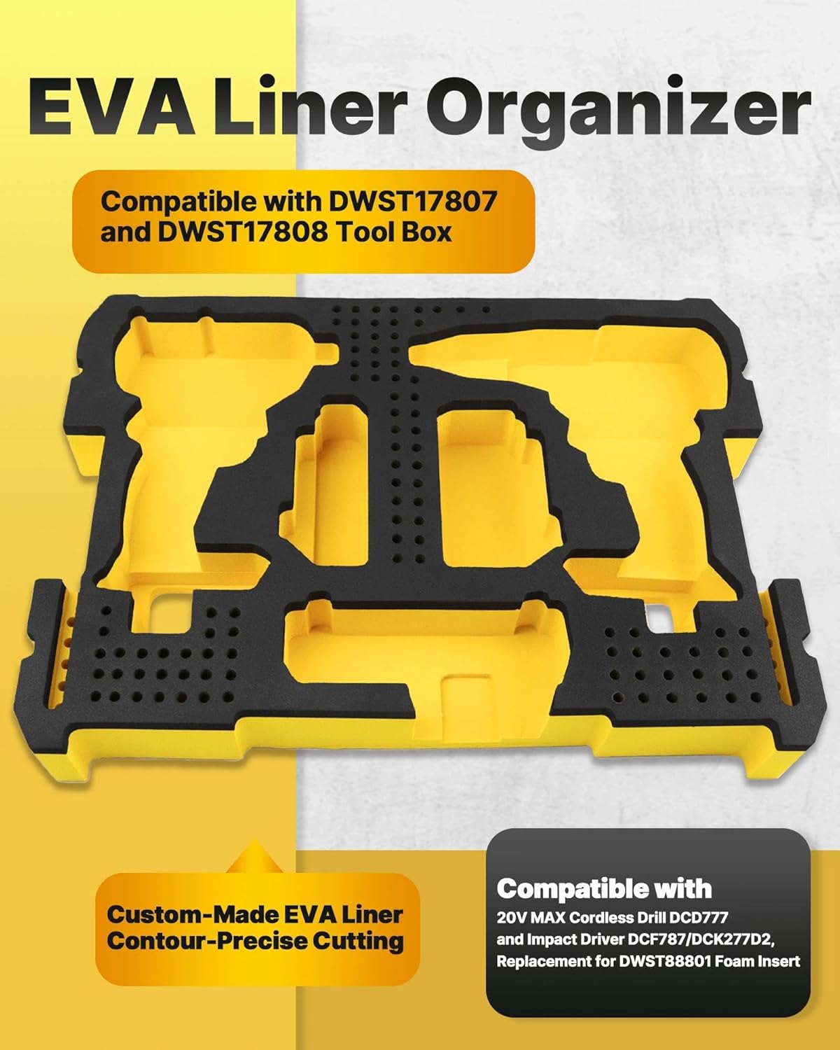 EVA Liner Organizer Compatible with GenII Tool Box DWST17807/DWST17808, Fit for Cordless Drill DCD777 and Impact Driver DCF787/DCK277D2