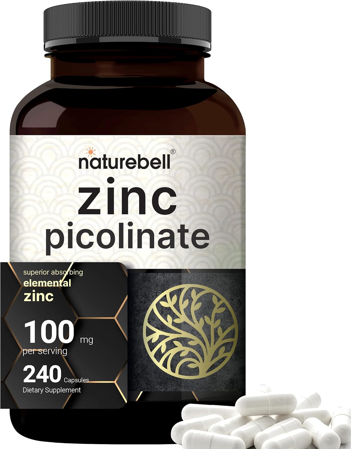 High Potency Zinc Picolinate 100mg - 240 Capsules, Bioavailable Form of Zinc for Immune Support and Skin Health - Non-GMO and Gluten- Zinc Supplements