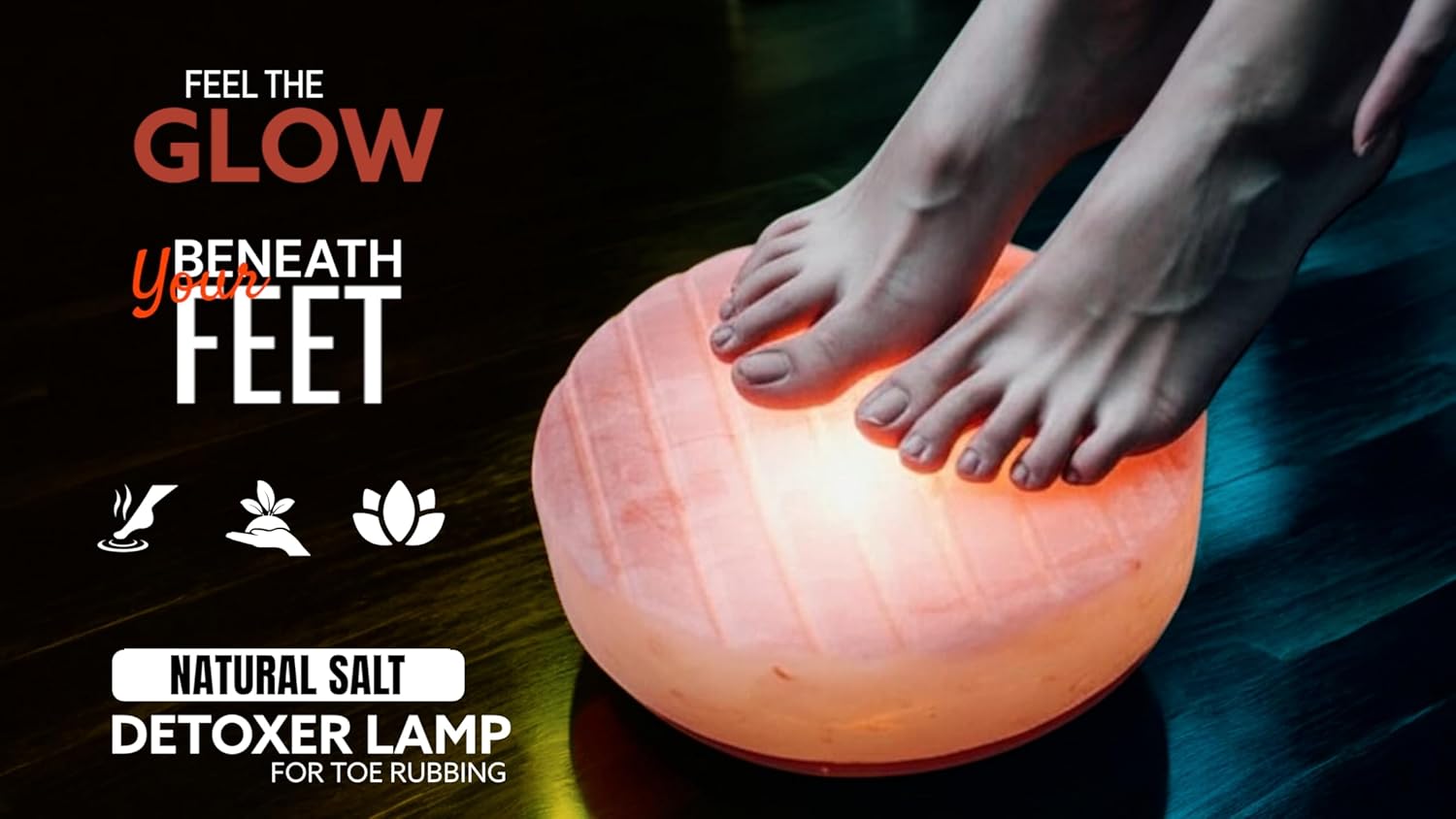 Himalayan Natural Salt Lamp with Flat Lined Surface for Toe Rubbing – 8 Inch Diameter, for Relaxation and Detoxification, for Spa or Home use.