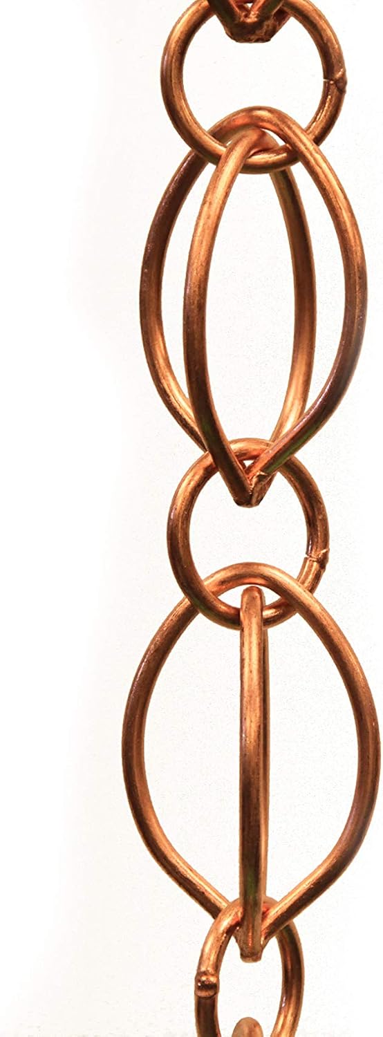 Oval Loop Copper Rain Chain and Installation Kit (10 Foot)