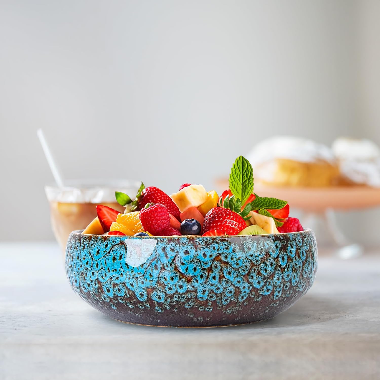 ARTKETTY Lotus Bowl Planter - 8 Inch Large Lotus Flower Bowl for Water Plants, Ceramic Bonsai Bowl for Hydroponic Plant Succulent Plants Indoors Outdoor