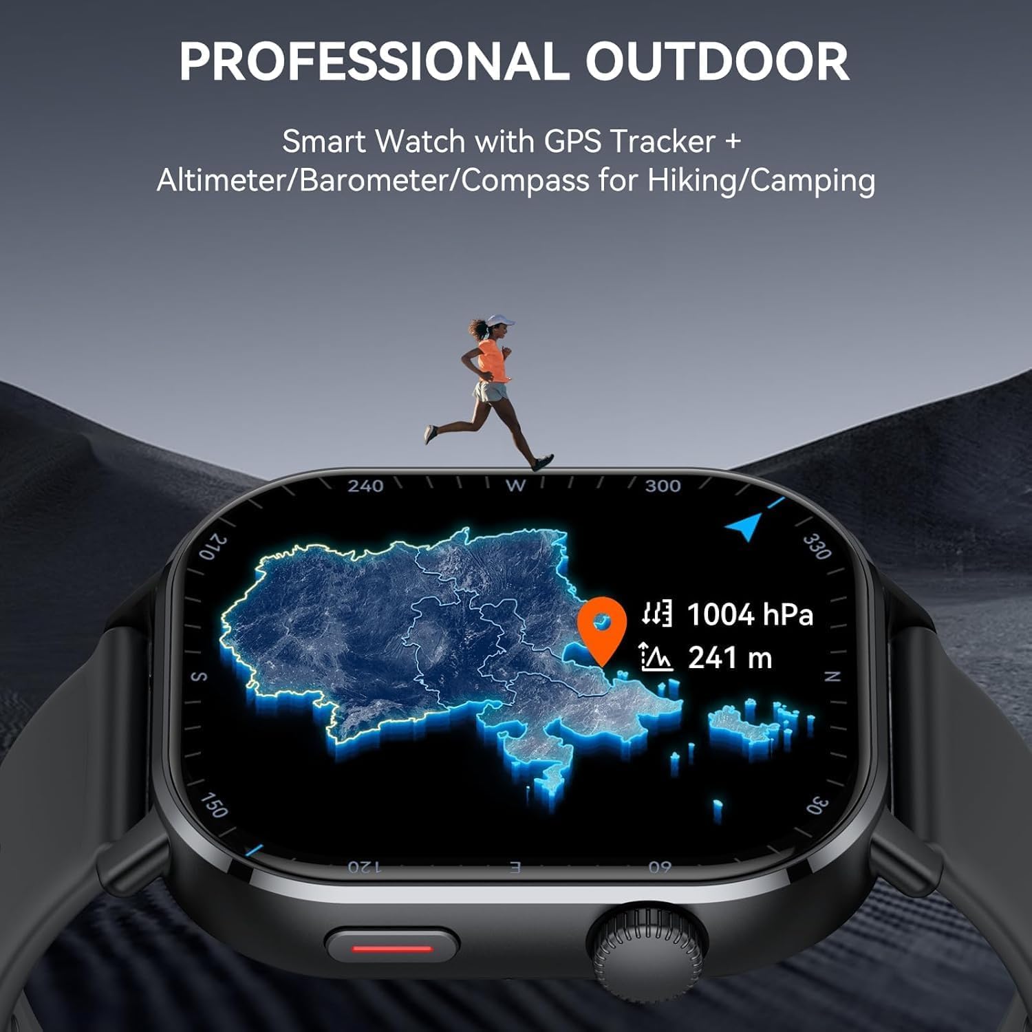 Militär Smartwatch Herren mit GPS, 2.06'' AMOLED Display Smart Watch mit Telefonfunktion, Fitnessuhr für Outdoor, Herzfrequenz, Schlafmonitor, 131+Sportmodi , 5ATM Wasserdicht Sportuhr für Android iOS