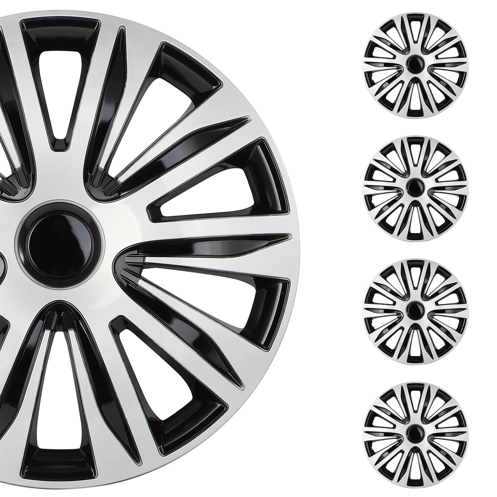 SCITOO Hubcaps Wheel Cover 4 PCS Black &amp; Silver Fit Rim 17