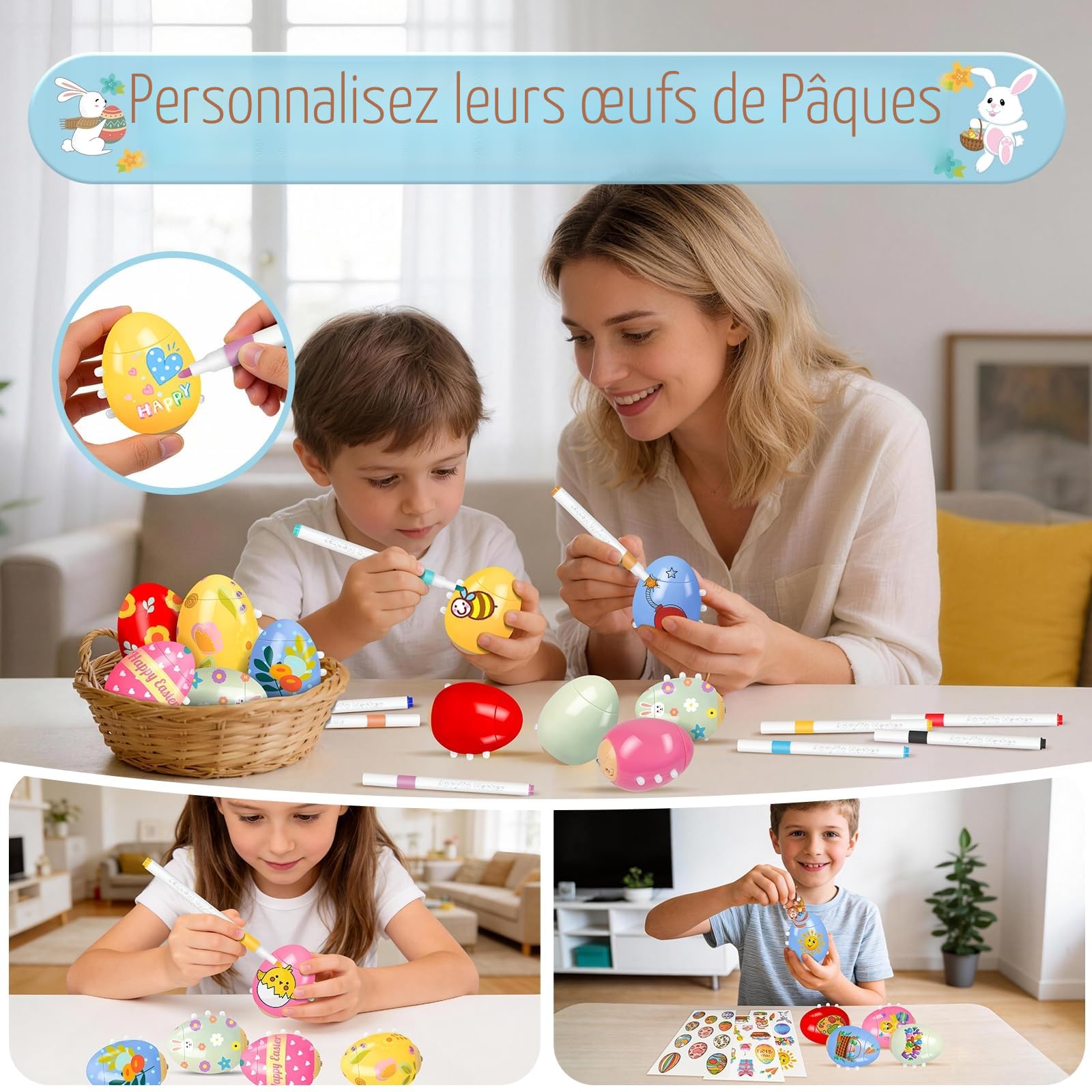 Toupies à Œufs de Pâques Jouets avec Lumières et Musique, 5 Oeufs Spinning, Cadeau Pâques Enfant 3-10 Ans
