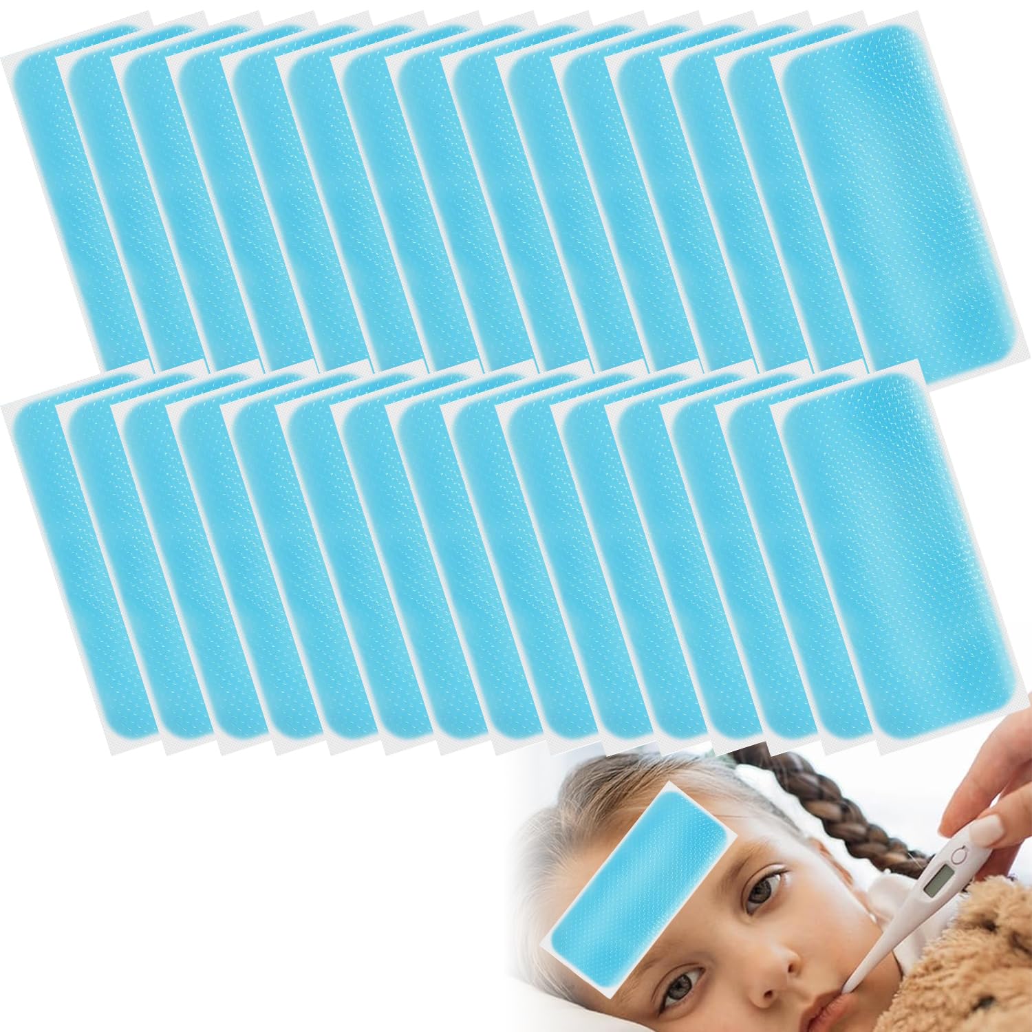 30 Hojas de Parches Refrescantes para la Fiebre para Niños, Tiras Refrescantes para la Frente,Almohadillas de Gel Refrescante,Parche De Enfriamiento,para Niños y Adultos