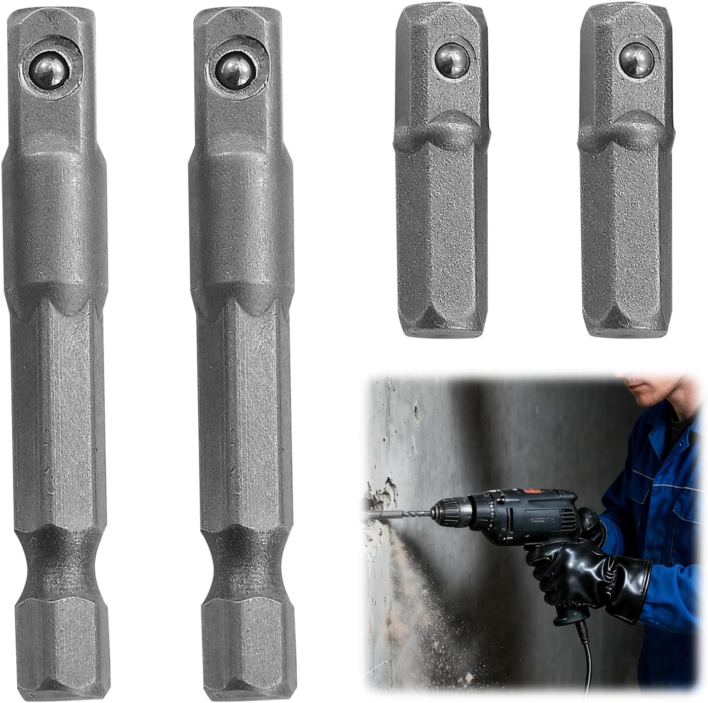 4 PCS 1/4 Hex to 1/4 Socket Adapter – 1/4 Inch Impact Socket Adapter Compatible with Drill Drivers, Electric/Pneumatic Drills, Bit Drivers & Screwdrivers