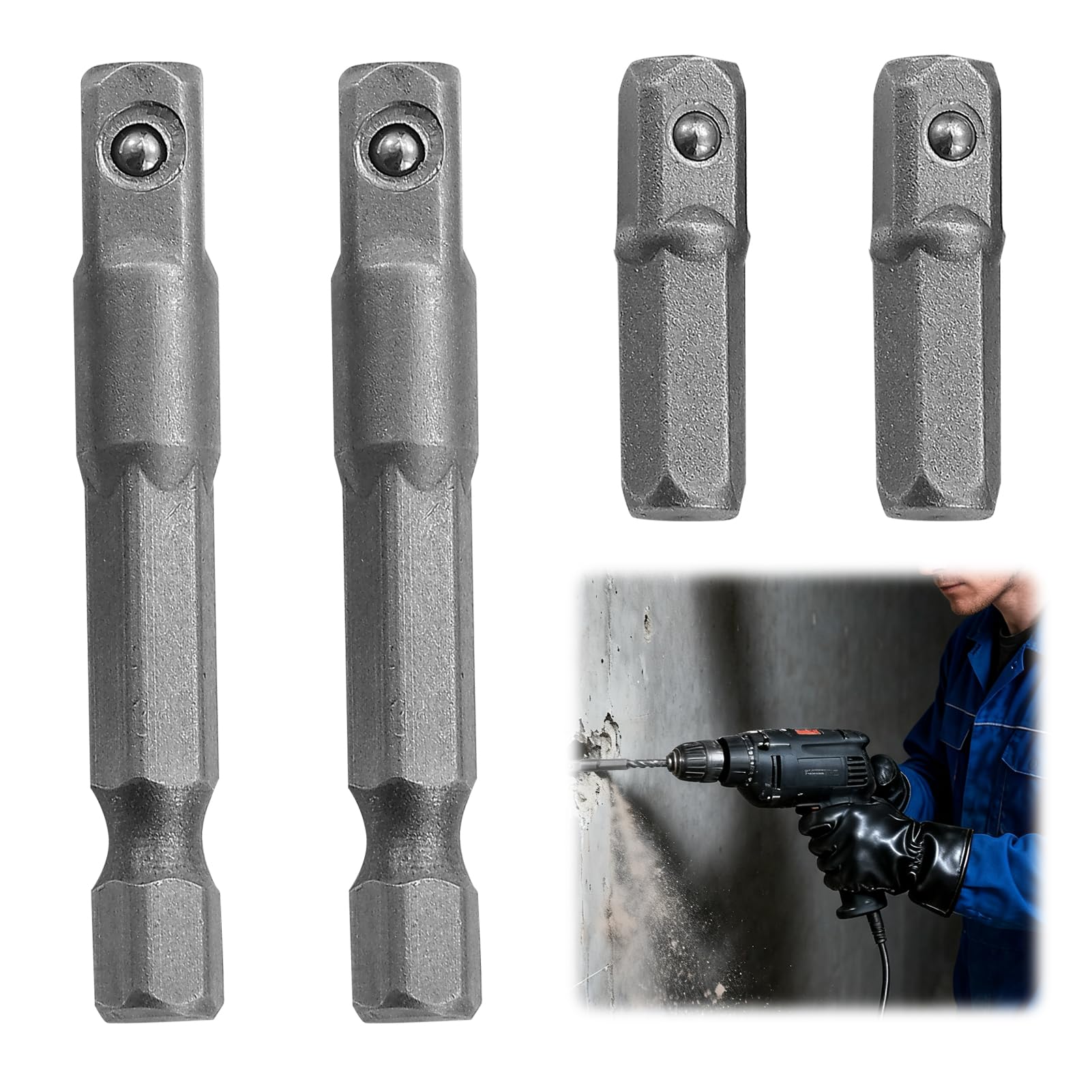4 PCS 1/4 Hex to 1/4 Socket Adapter – 1/4 Inch Impact Socket Adapter Compatible with Drill Drivers, Electric/Pneumatic Drills, Bit Drivers & Screwdrivers