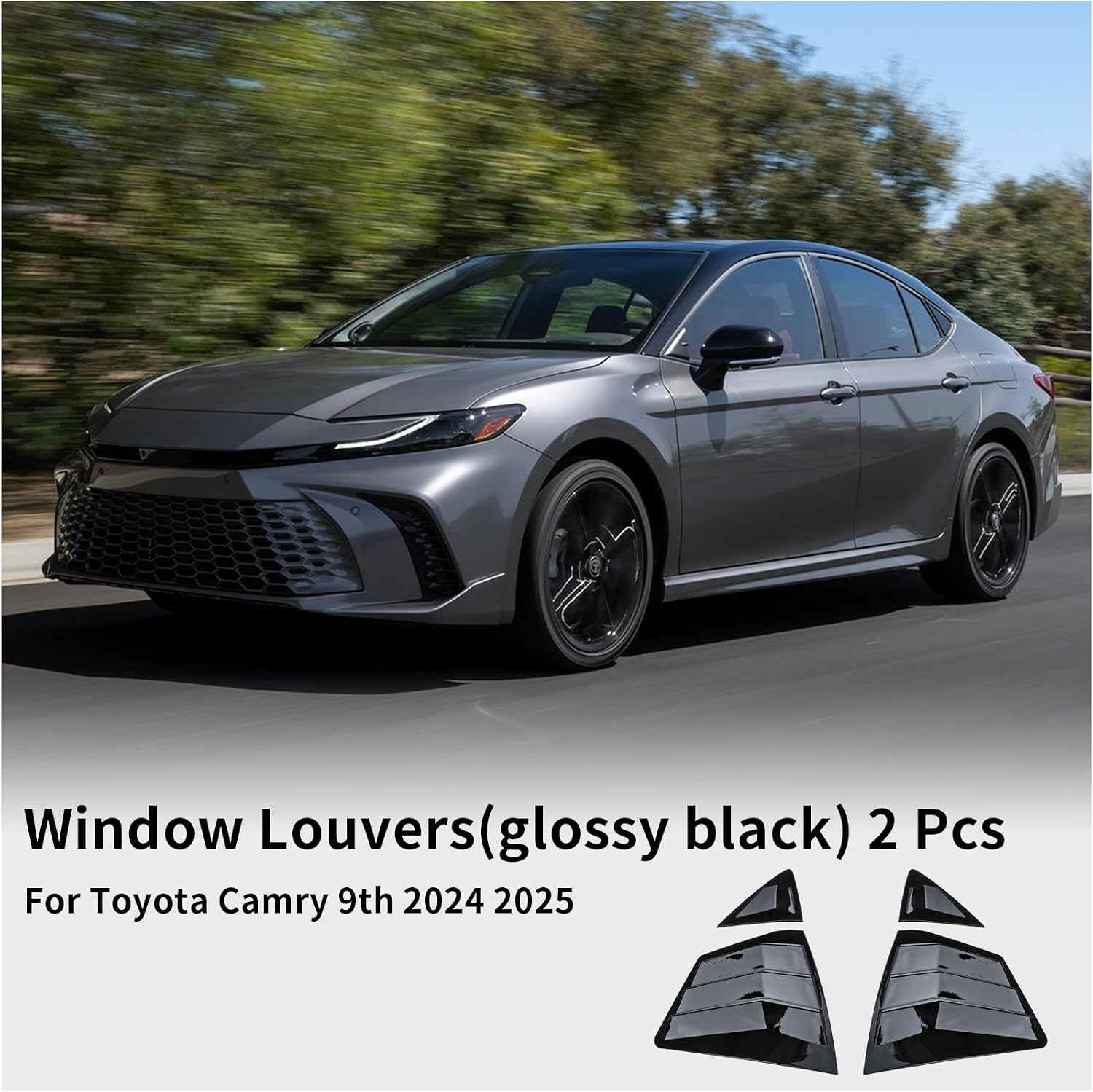 Rear Side Window Louvers Fit for Toyota Camry 9th Gen 2024 2025, Racing Style Sport ABS Air Vent Scoop Shades Cover Trim Blinds, Exterior Accessories, 2 PCS (Glossy Black)