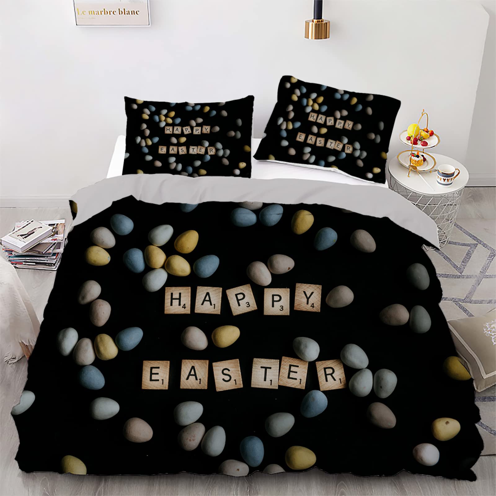 Housse de couette 240x260 noir en microfibres de 110g avec ses deux taies d'oreiller de 65x65 cm