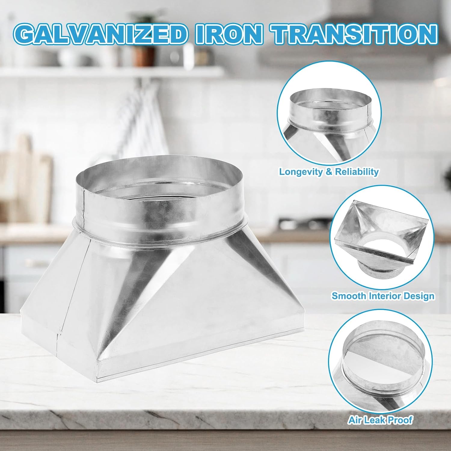 PATIKIL 12" x 8" x 8" Straight Register Boot, Galvanized Steel Transition Rectangular to 8" Round Duct Transition Fitting for Connecting Floor Register Grille HVAC Duct Fittings
