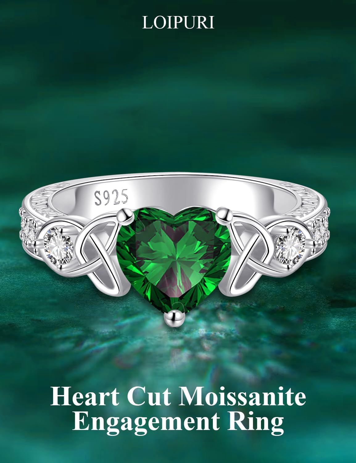 Moissanite Promise Rings for Her, 2CT D Color VVS1, Heart Shaped Celtic Knot, 925 Sterling Silver Engagement Wedding Anniversary Valentines Promise Gift with Certificate - Image 2