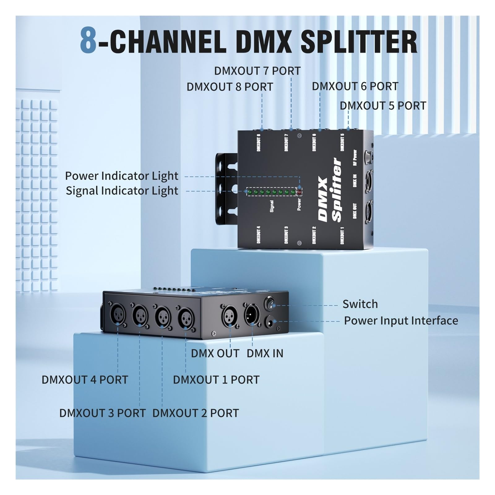 Controlador DMX, Controlador de iluminación LED con divisor DMX aislado 8 vías, amplificador universal ramas salidas 3 pines for señales