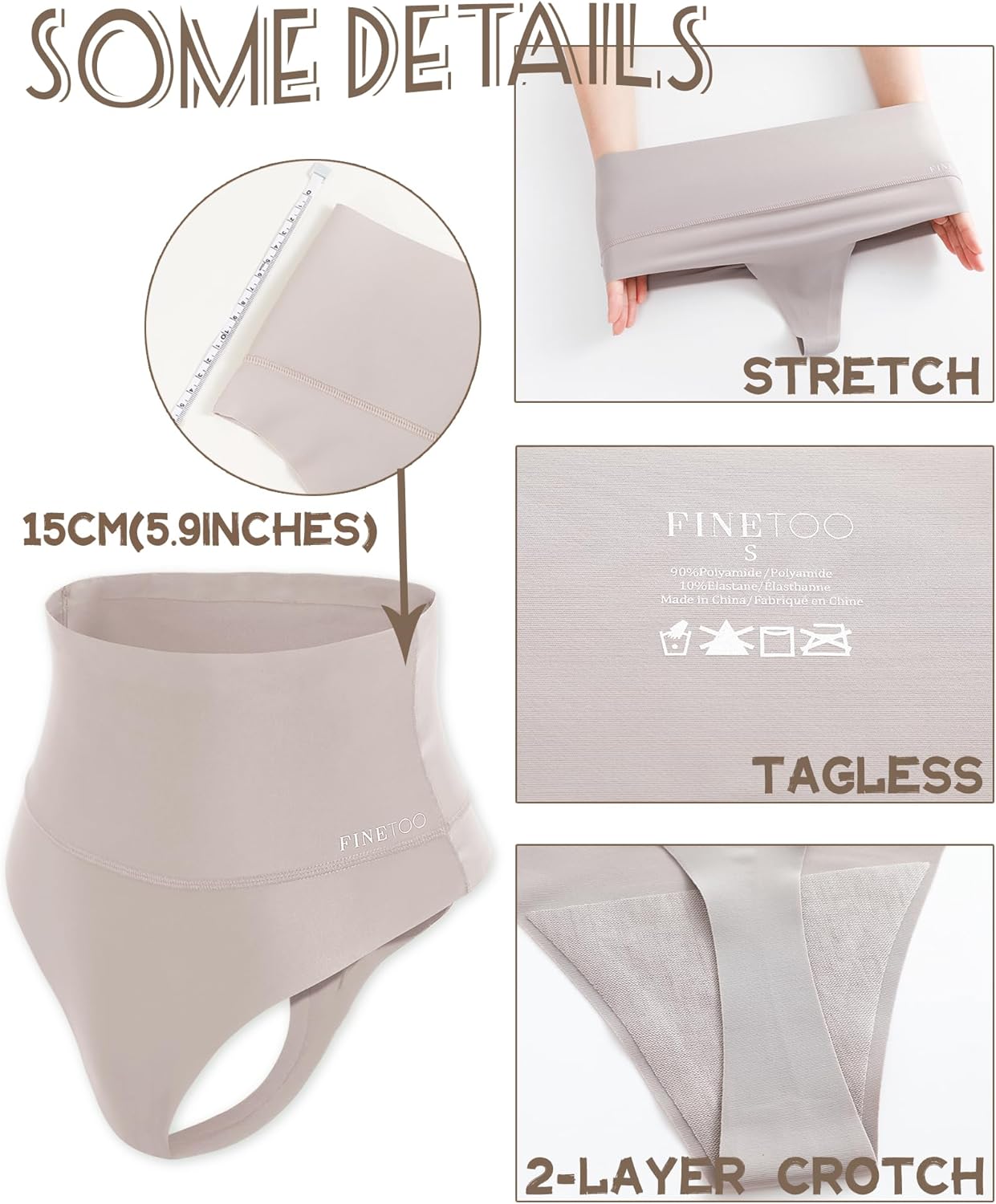 FINETOO Women Underwear High Waisted Thongs Tummy Control Seamless Thongs Shapewear No Show Panties 4 Pack S-3XL - Image 4