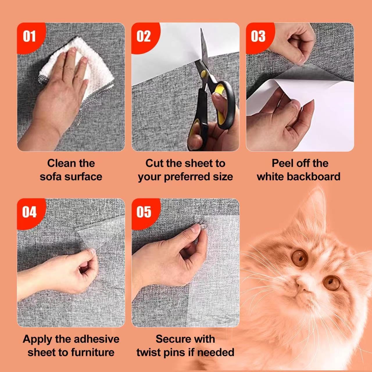 review Cat Scratch Furniture Protector -6 Pack,Cat Training Couch Protector,Adhesive Clear Cat Scratch Deterrent Tape for Furniture,Anti Scratching Sticky Tape,Couch Guards for Cats (6)