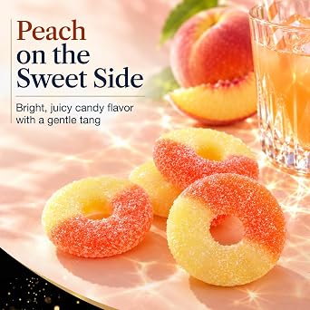 PEACH Rings Gummy Candy 3 lb Bulk Resealable Bag, Soft and Chewy, Light Sugar Coated, Gluten Free Gummies