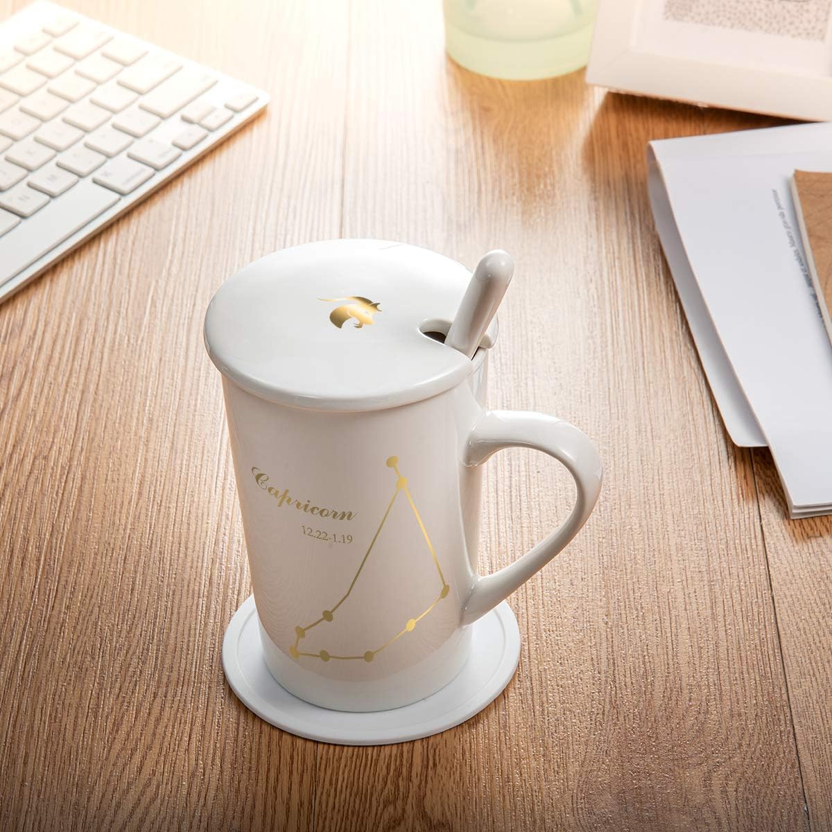 15oz Capricornus Birthday Gift for Women Coffee Mug Set Ceramic Creative Constellation Zodiac Capacity Upgrade Tea Cup for Cocoa Water Milk Juice (Capricornus-White Gold) - Image 5