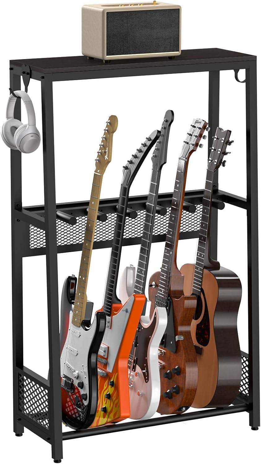 EmberGlow Multi-Guitar Stand, Reinforced & Thickened , Independent Stable Support, Patent Design Authorization,All-Around Protection for Acoustic, Electric, Bass and Ukulele (Model L, Brown Shelf)