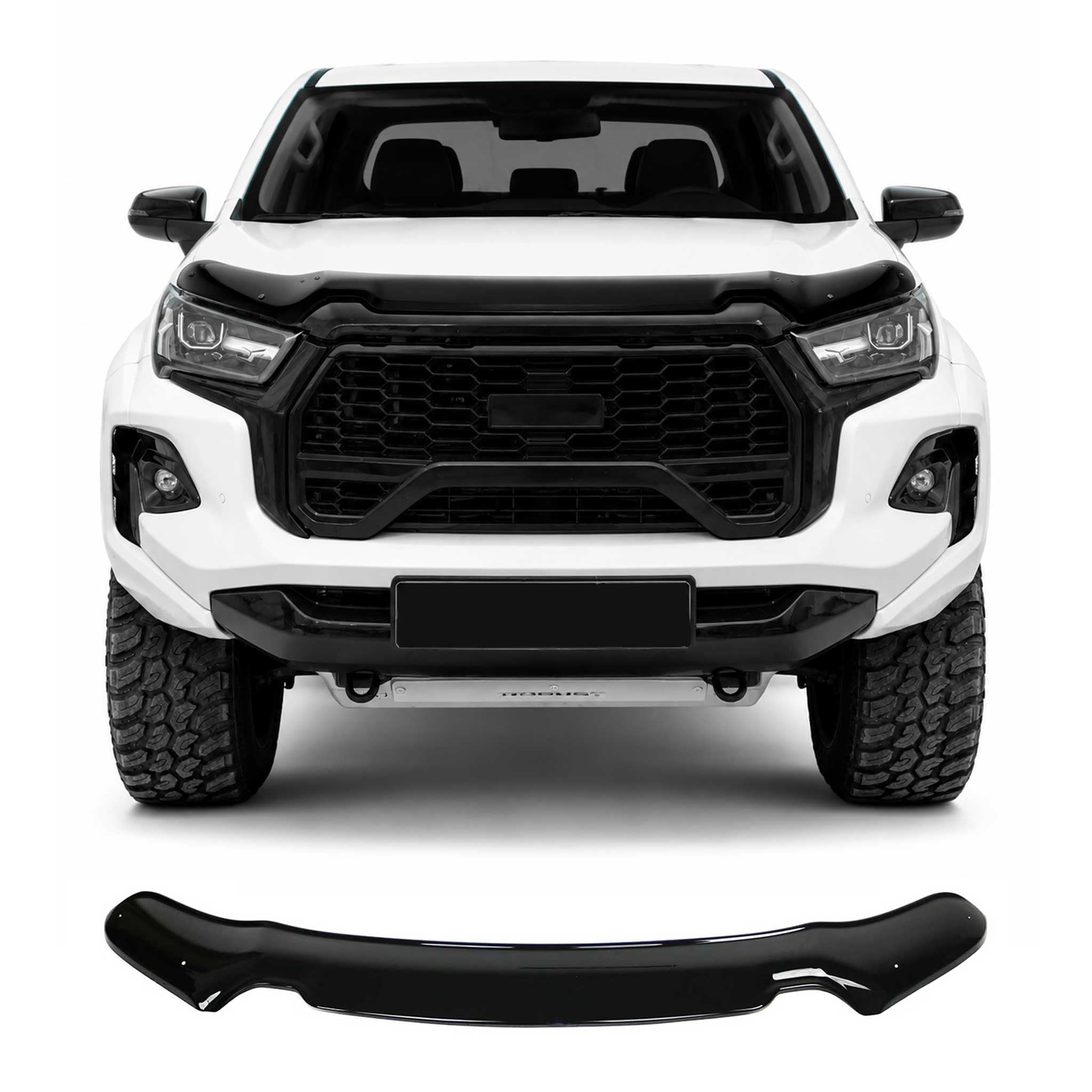 OMAC Motorhaube Deflektor Insekten Steinschlagschutz kompatibel mit Toyota Hilux VIII 2021-2026 Facelift ABS