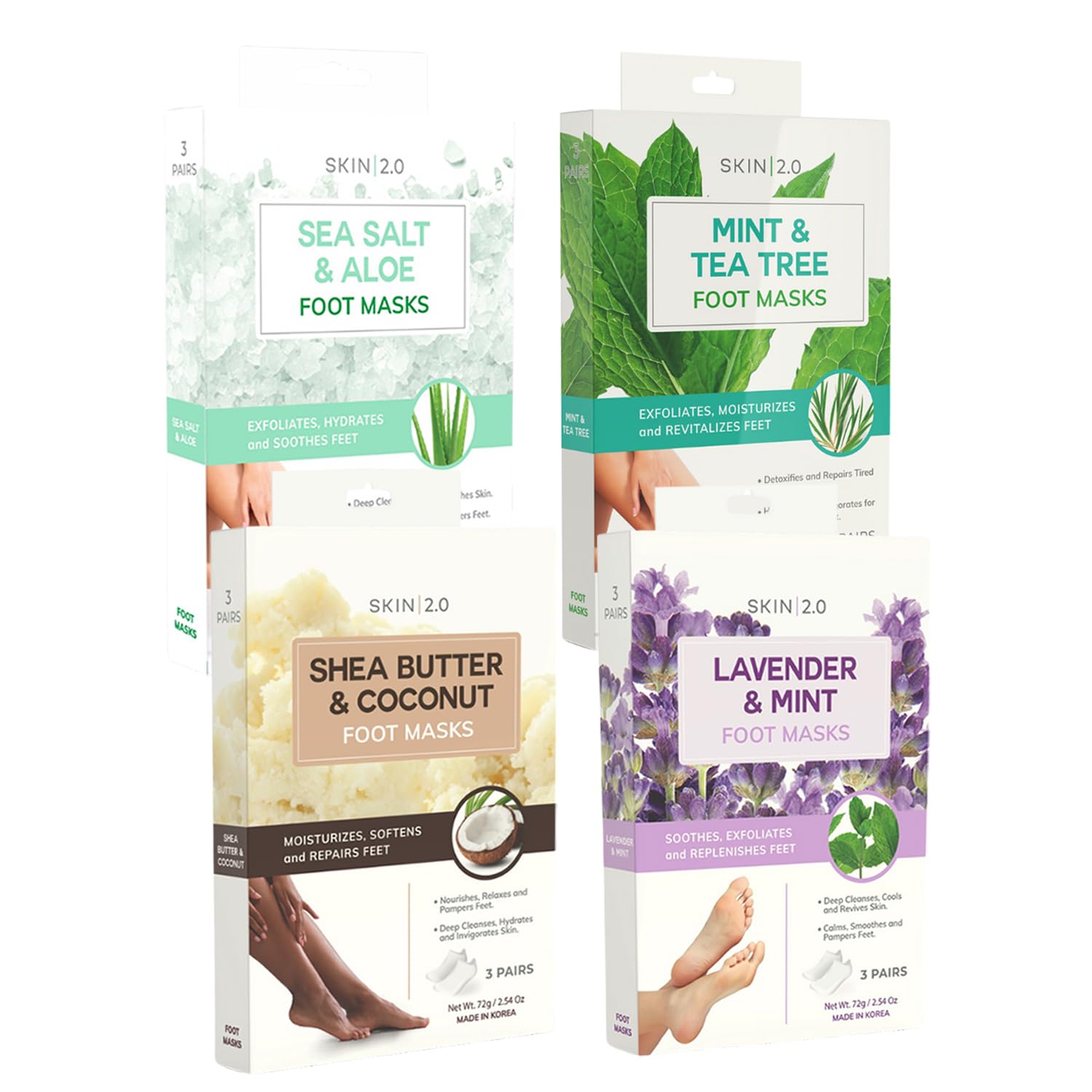 Skin 2.0 Exfoliating Foot Mask Variety Pack – Dermatologist Tested, Korean Skin Care – Hydrates Dry Feet, Softens Rough Areas & Refreshes Tired Steps