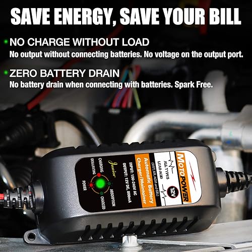Miniatura 3 de MOTOPOWER MP00205A Cargador de batería automático de 12 V 800 mA, mantenedor de batería, cargador de goteo y desulfatador de batería, paquete de 2