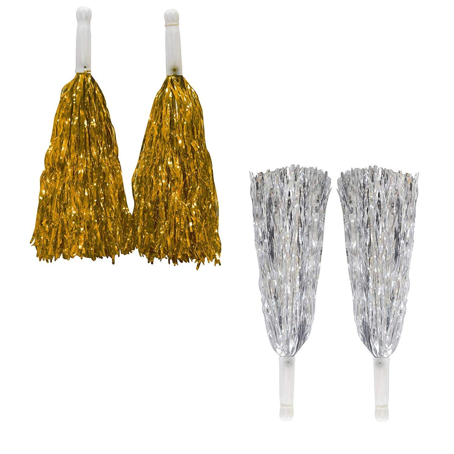 Amit Marketing Cheerleader Pom Poms | Soft Comfortable Handle Reusable | Waterproof | Rooter Shaker Toy | for Cheerleading, Celebrations, Sports Events, Party, Room décor – Pack of 4 (Gold & Silver) (B07W813R8M) Amazon Price History, Amazon Price Tracker