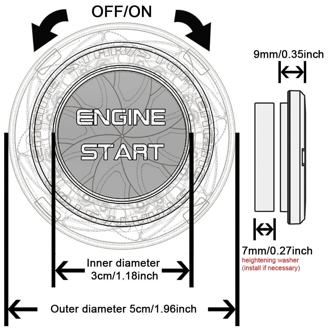 Couvercle du Bouton Poussoir de Voiture Garniture de Couvercle en Métal Bouton de Démarrage de Moteur/Arrêt du Moteur de Voiture Couvercle (B)