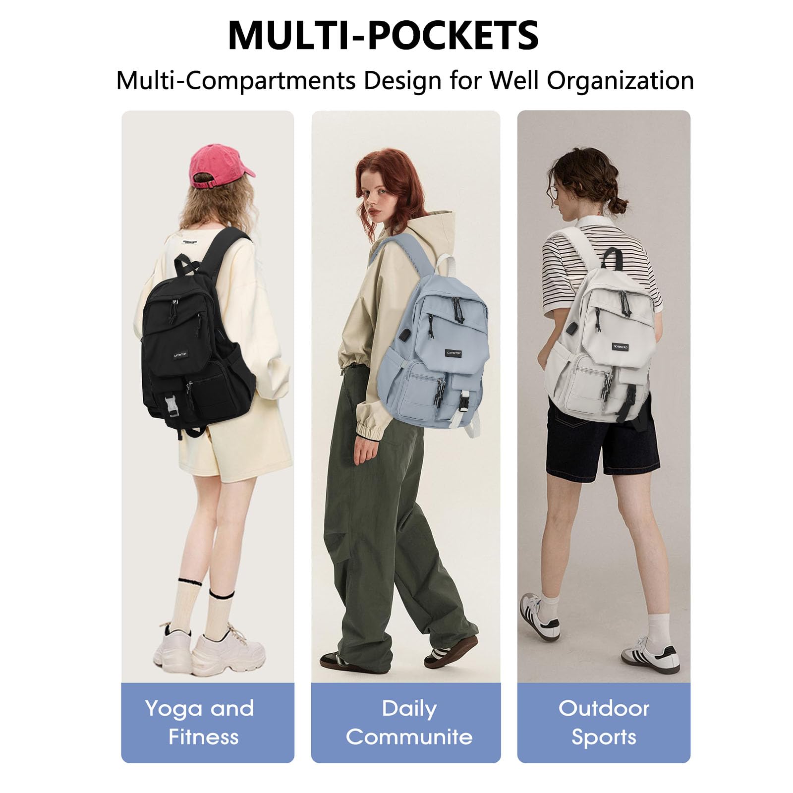 CAYINTOP Black School Backpack Students Bookbag: 15.6 Inch Laptop Backpack for Women College Bag with USB Charging Port Black Backpack for Girls Teens and Boys School Bag for Women