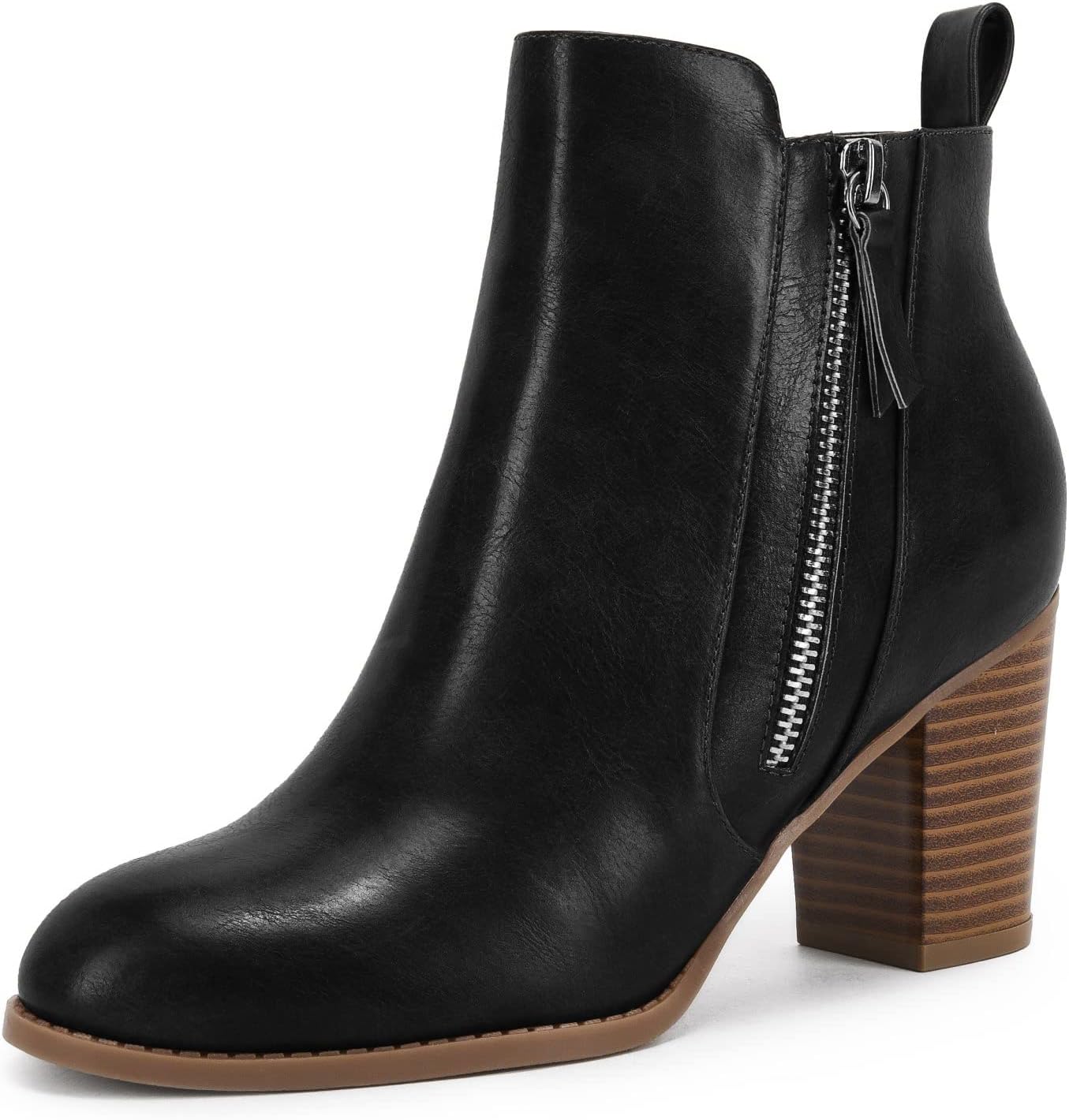 Rilista Ankle Boots for Women Chunky Block Heel Side Zipper Pointd Toe Suede Fall Winter Bootie Shoes