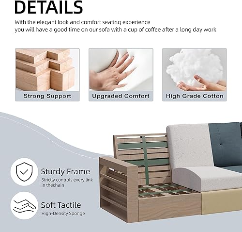 Miniatura 3 de Shintenchi Sofá modular convertible tapizado para sala de estar, sofás en forma de L de 3 asientos con función de almacenamiento otomano, sofás