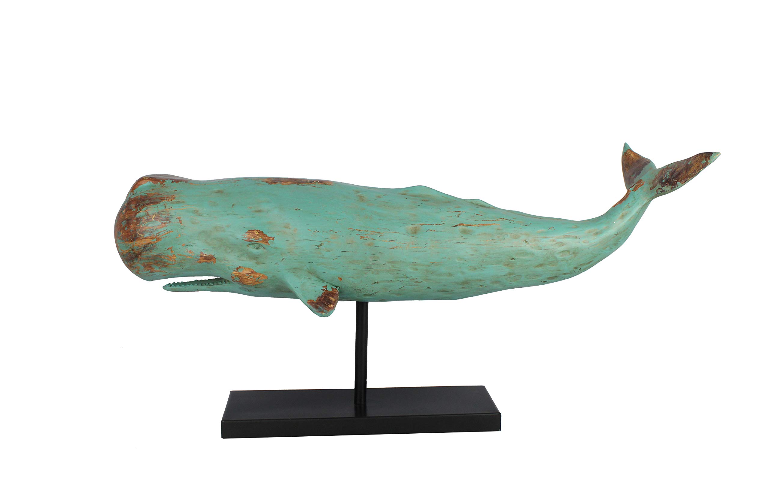 Wal Walfisch Fisch Dekofigur Statue Skulptur Standfuß Polyresin Modern - Maritime Deko für Wohnung in Holz-Optik - Dekoration für Wohnzimmer, Schlafzimmer oder Badezimmer - XXL 77x17,5x38,5 cm