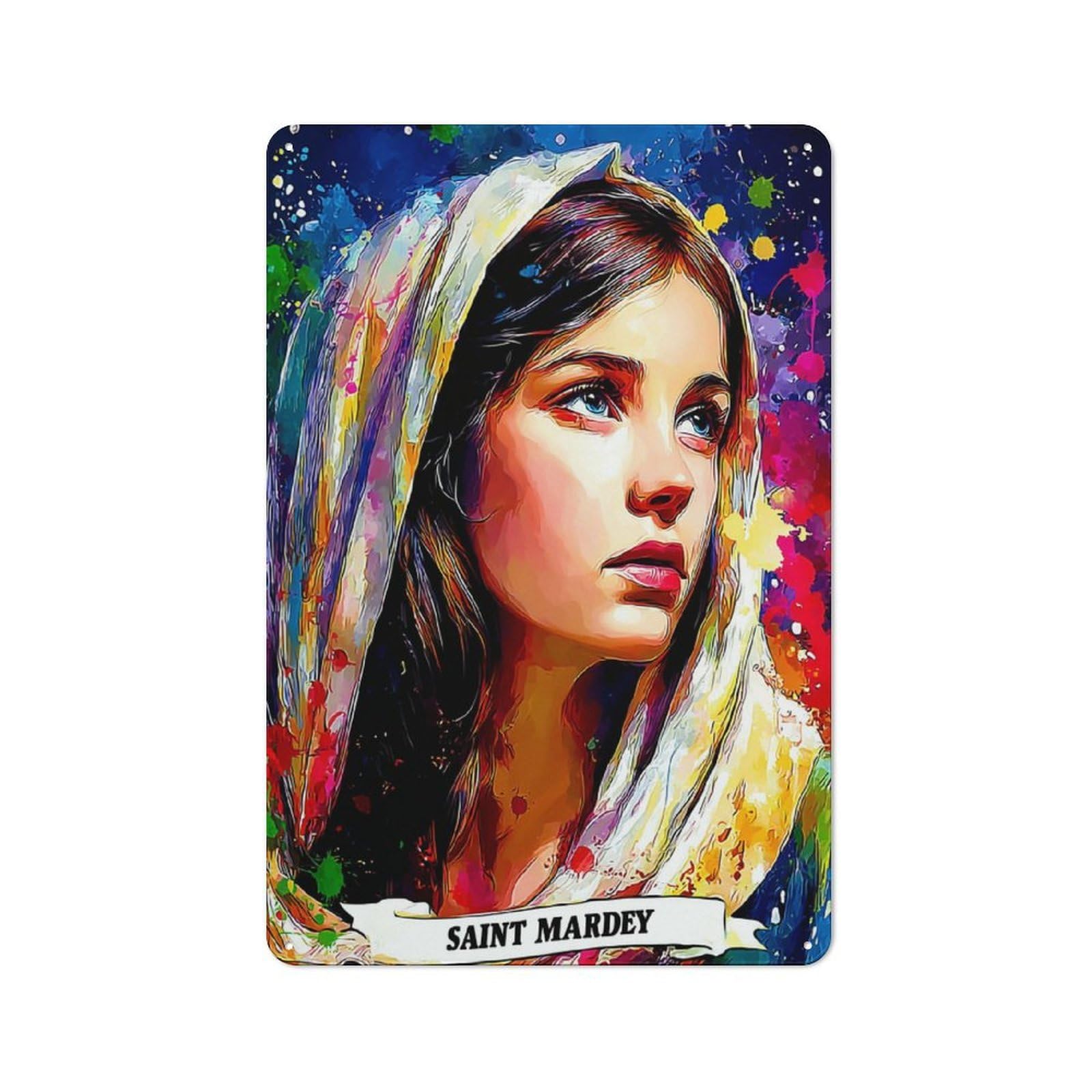 Junmoney Saint Mardey A Colorful Tribute Decorative Tin Plaque 30X20cm, Vintage Bar Wall Plaque For Bar, Kitchen, Garage Or Games Room