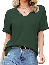 Tuopuda T-Shirt Damen Sommer Kurzarm V-Ausschnitt Oberteile Baumwolle Lose Basic Tops Blusen Shirt Mädchen Freizeit Tunika Verabredung Einkaufen Arbeit Strand Urlaub Partys Café S-2XL