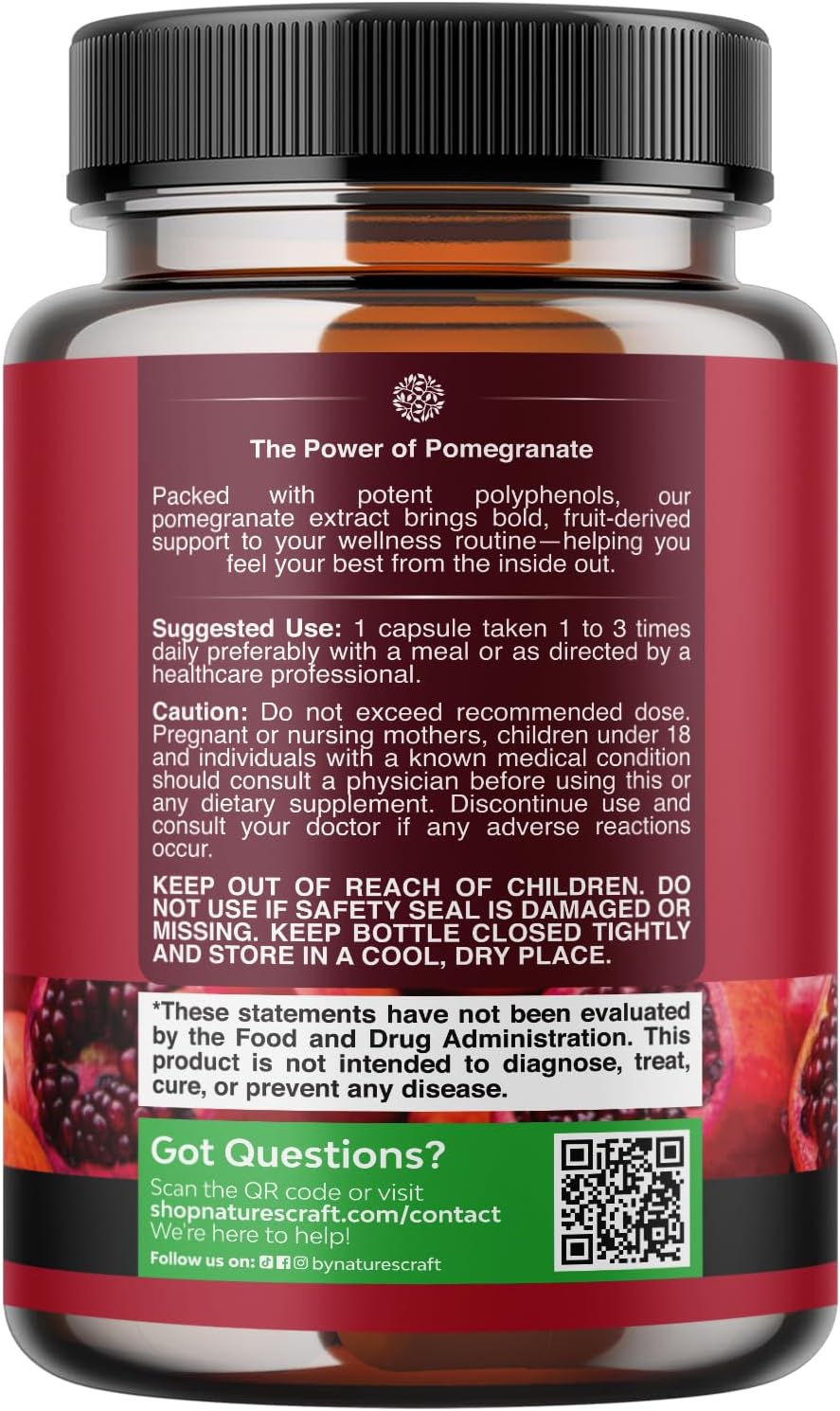 Advanced Antioxidant Superfood Pomegranate Supplement - Natural Pomegranate Extract Polyphenols Supplement for Heart Health and Joint Support - Reds Superfood Powder Capsules for Men and Women 180ct