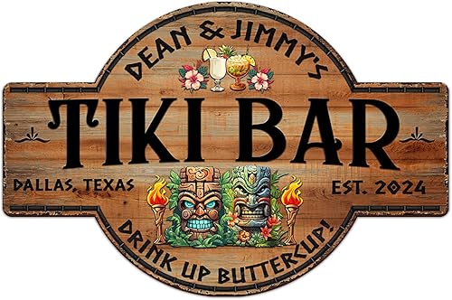 THUYPT - Letrero personalizado de barra de Tiki, letrero impreso de madera, decoración de Tiki para colgar en la pared, letrero de playa Tiki Huts