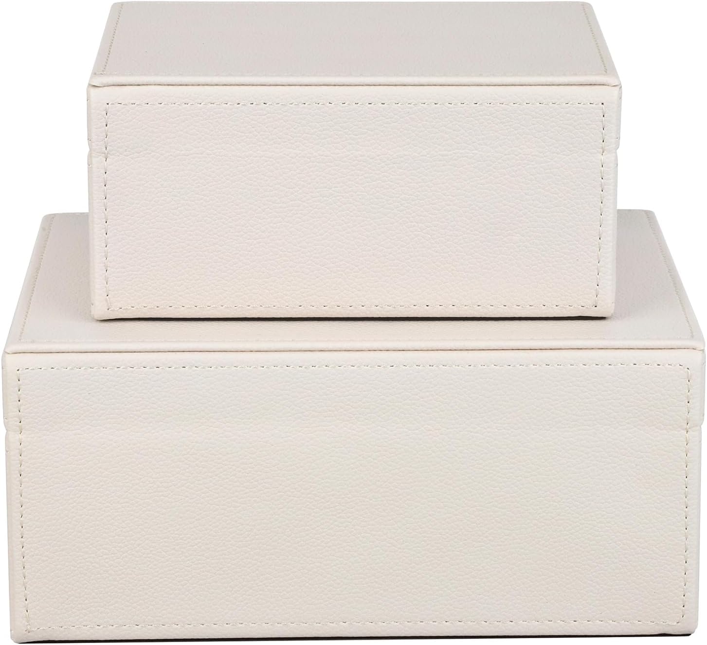 HofferRuffer Faux Leather Jewelry Boxes, Decorative Boxes Storage Accessory Organizer with Gold Hardware Decor, Classic Vegan Leather Set of 2 Pieces (CreamWhite)