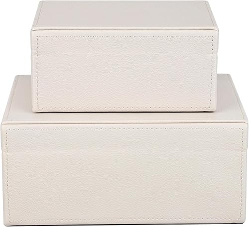 Miniatura 8 de HofferRuffer Joyeros de piel sintética, cajas decorativas, organizador de accesorios con decoración de herrajes dorados, juego de 2 piezas de cuero