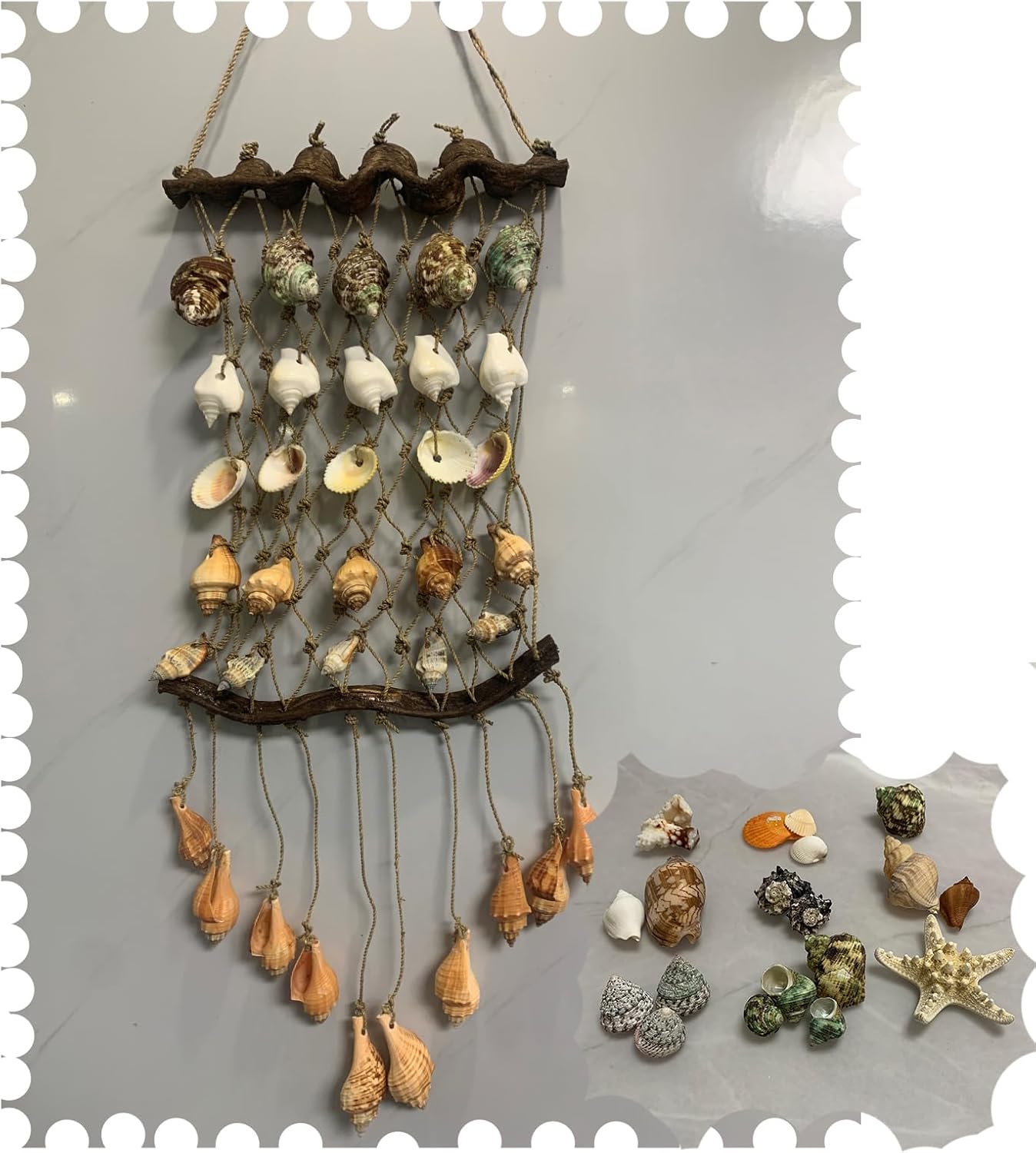 Natural Vines Wall Nets Wind Chimes 24 * 10 Inches and Aquarium Seashells for DIY Decor