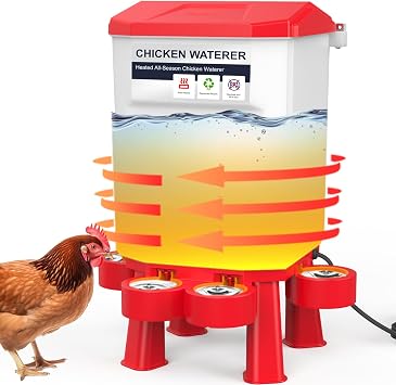 Hanging Heated Chicken Waterer, 2 Gallon Plastic Chicken Water Heater Heated Poultry Drinker, Detachable Legs, Winter and Summer Dual-use, Poultry Water Heater for Chicken Goose Duck - Red