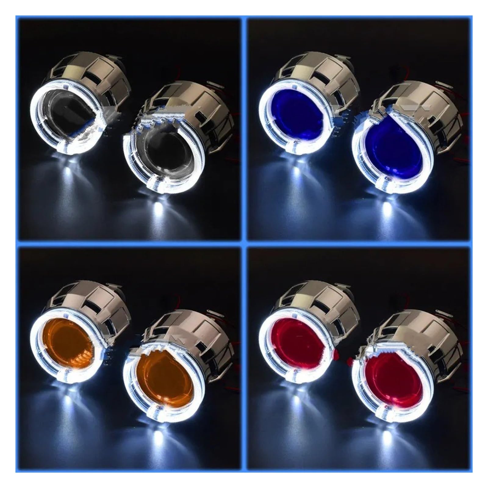 Faro ojos de ángel LED Angel Eyes Halo 2,5 Pulgadas Lente Proyector Bi-xenón Devil H4 H7 Faro Retroadaptado H1 Lámpara Xenón Personalización Faros Angel Eyes para coche(White Blue)