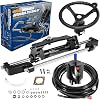 200HP Hydraulic Outboard Steering Kit Marine Boat System with Steering Wheel, Built-in Two-Way Lock Hydraulic Cylinder, Helm Pump, 26FT Nylon Hoses, Fit for Yamaha, Suzuki, Honda, Mercury...