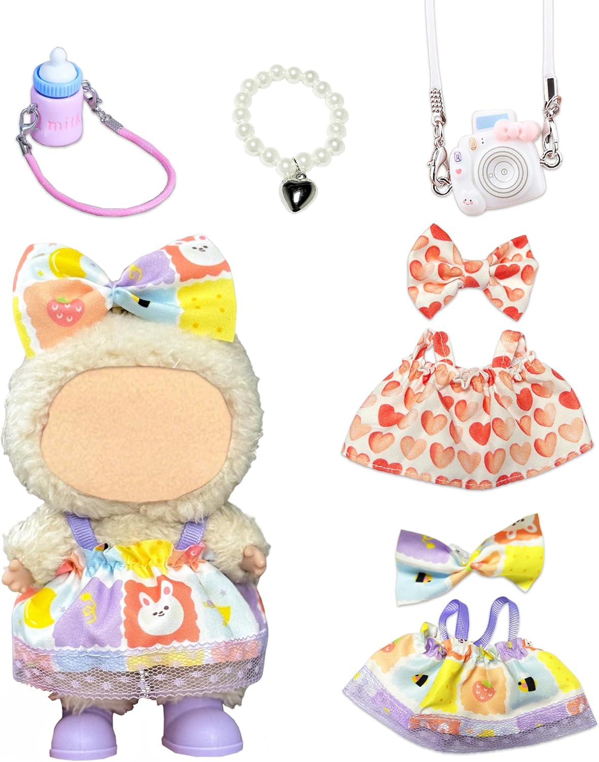 2 Sets Doll Clothes Compatible with Labubu 17cm Dolls, 4-Piece Cute Outfit Set with Fashion Accessories, Chic Style for Collectible Figures (No Doll)