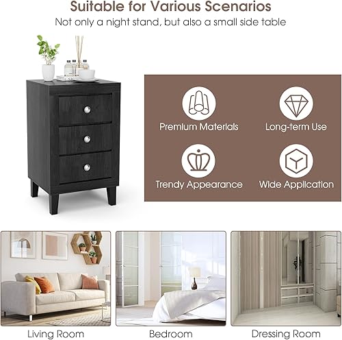 Miniatura 6 de COSTWAY Mesita de noche sofá mesa auxiliar auxiliar con 3 cajones para dormitorio, sala de estar, color negro