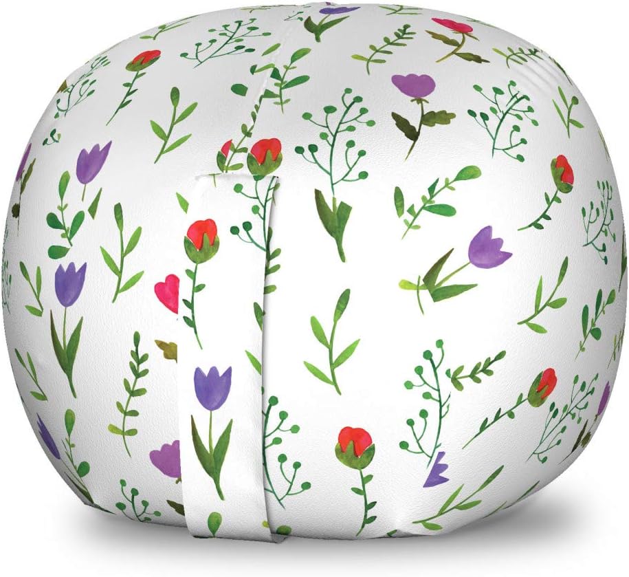 Ambesonne Floral Storage Toy Bag Chair, Watercolor Tulips Berries Twigs Buds Spring Awakening, Stuffed Animal Organizer Washable Bag, Large Size, Multicolor