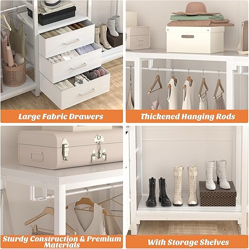 Miniatura 6 de Aheaplus Perchero resistente para colgar ropa, estante de ropa con cajones, estante de madera para armario independiente, organizador de sistema de