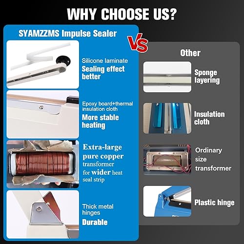 Miniatura 5 de Sellador de impulso comercial de 12 pulgadas - Máquina de sellado térmico manual con tira de 0.118 in, cuerpo de aluminio para envases de plástico,