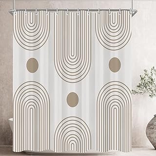 Lerores Duschvorhang 180x200 cm Liniensymmetrie, Beschwerter Saum Antischimmel Textil, Wasserabweisend, Waschbar Polyester Badevorhänge mit 12 Ösen und Duschvorhangringen für Badezimmer, Badewanne